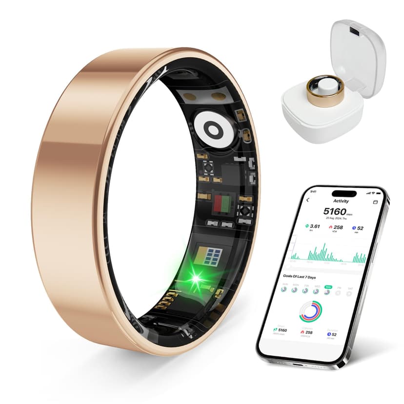 prxxhri 2026 Smart Ring Health Tracker for Men Women, Sleep Stress Exercise Health Monitoring, IP68 Waterproof, Long Battery Life, No Subscription, iOS Android Compatible (Rose Gold, 9)