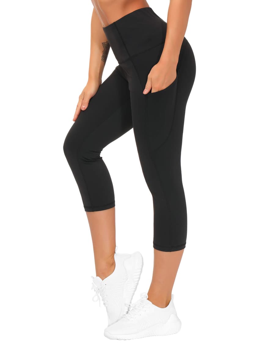 THE GYM PEOPLE Thick High Waist Capris Yoga Pants with Pockets, Tummy Control Workout Running Yoga Leggings for Women