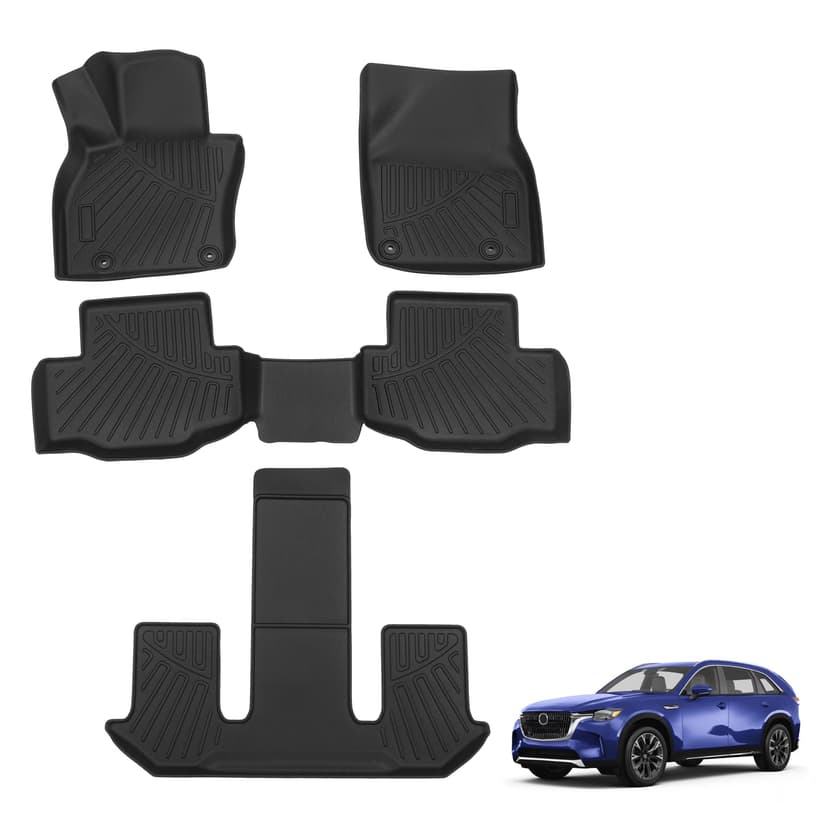 Powerty Floor Mats for 2024 2025 2026 Mazda CX-90 CX90 PHEV (Plug in Hybrid) 6&7 Seater All Weather 3D TPE Anti-Slip Car Liners for 1st & 2nd & 3rd Row Accessories