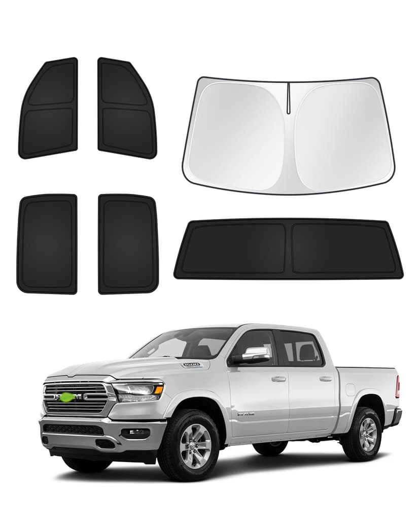 Canvcle Sunshades for Dodge Ram 1500 Crew Cab 2019-2025 2026 Accessories Windshield Sun Shade Side Rear Window Shade Cover Sun Visor Shield Privacy Protection Keep Vehicle Cool Black 6PCS