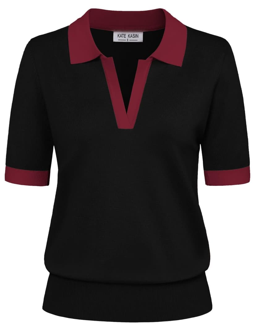 Women's Short Sleeve Classic V Neck Collared Casual Polo Sweater Tops | Basic Lightweght Knitted Fashion Work Business Formal Daily Wear Versatile Pullover Shirts