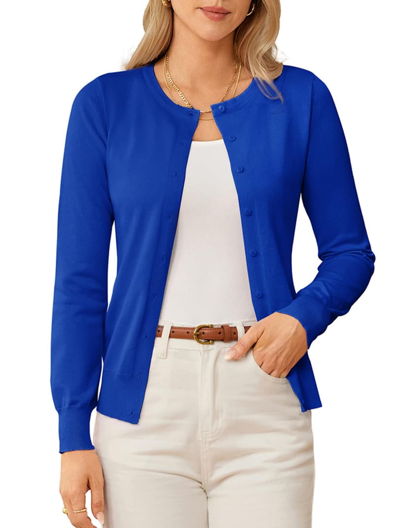 GRACE KARIN Knit Cardigan Sweaters for Women Lightweight Fall Outfits 2026 | Long Sleeve Button Up Sweaters, Crewneck Versatile Layering Cardigan, Fall Outfits Winter Clothes for Teacher Business Casu