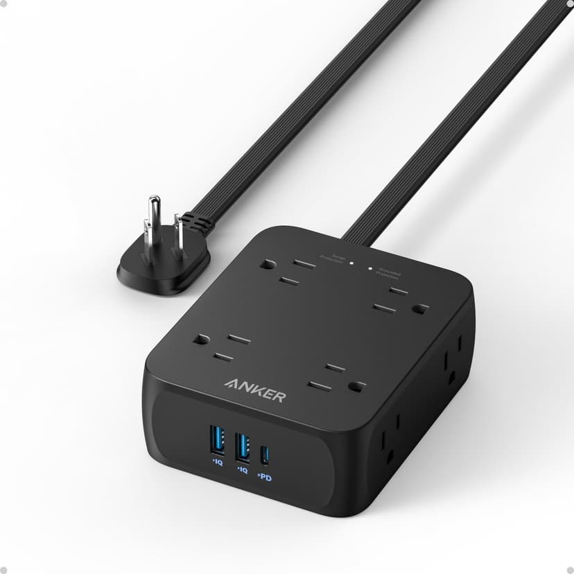 Anker Power Strip with 2000J Surge Protector, 5ft Outlet Extender, 20W, 8AC | Flat Plug Extension Cord with Multiple Outlets, 1 USB C, 2 USB A, Dorm Room Essentials, Home Office, TUV Listed