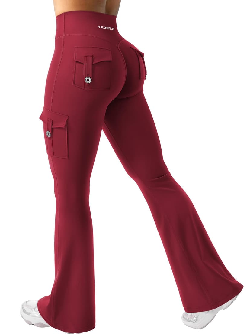 YEOREO CoreFlex Women Workout Flare Leggings with Pockets Hidden Scrunch High Waisted Cargo Gym Yoga No Front Seam Leggings