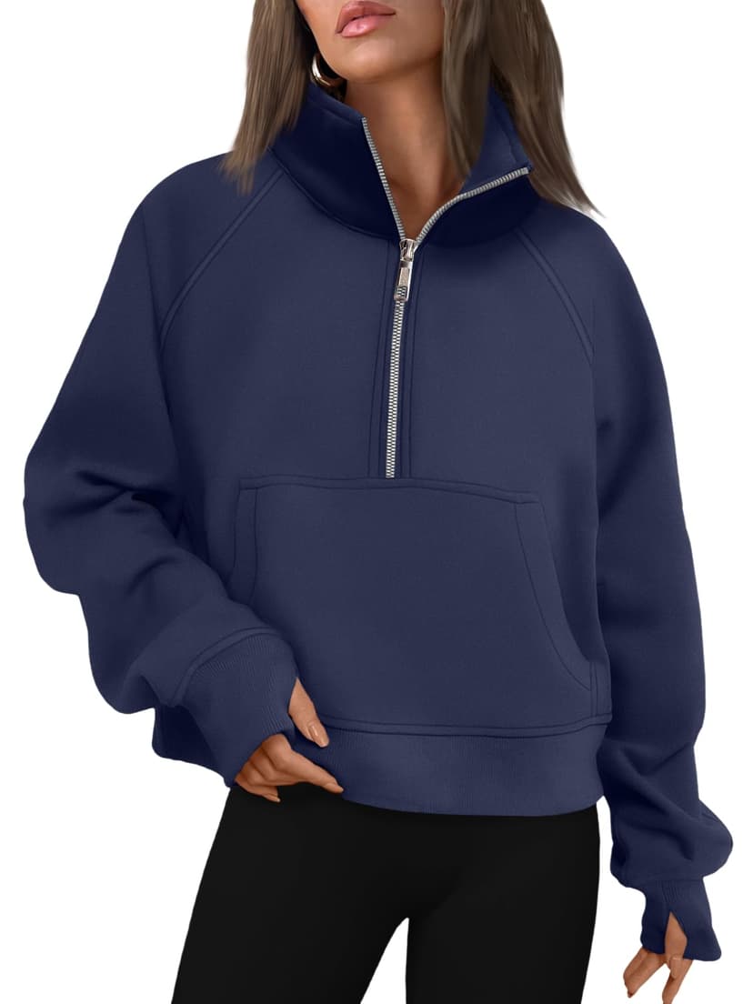 AUTOMET Womens Sweatshirts Half Zip Fleece Pullover Fall Outfits | Fall Fashion Clothes 2026,Cropped Sweatshirts,Cute Y2k Tops,Quarter Zipper Sweater,Winter Loungwear Outfits