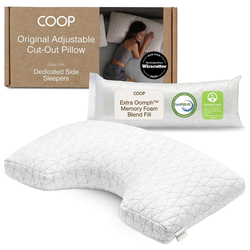 Coop Home Goods Original Cut-Out Adjustable Pillow, Queen Size Bed Pillows for Neck & Head Support, 18 x 28 “ Memory Foam Pillows - Medium Firm for Side Sleeper, CertiPUR-US/GREENGUARD Gold