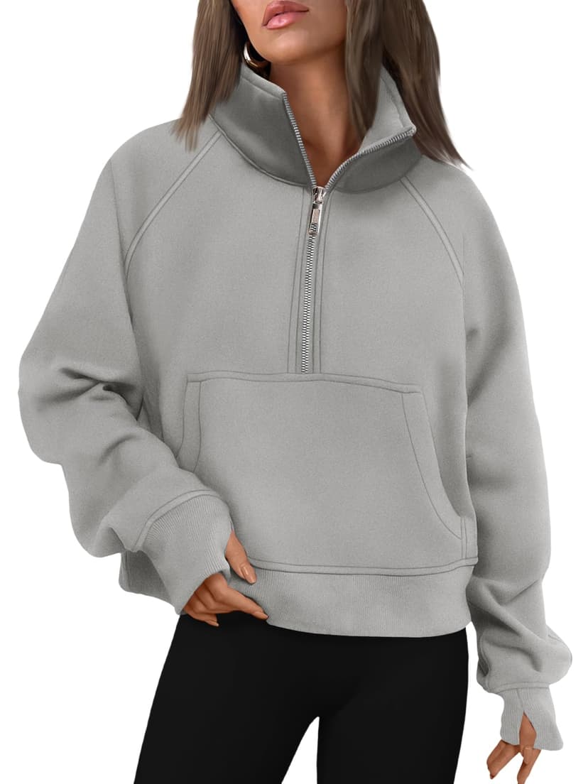 AUTOMET Womens Sweatshirts Half Zip Fleece Pullover Fall Outfits | Fall Fashion Clothes 2026,Cropped Sweatshirts,Cute Y2k Tops,Quarter Zipper Sweater,Winter Loungwear Outfits