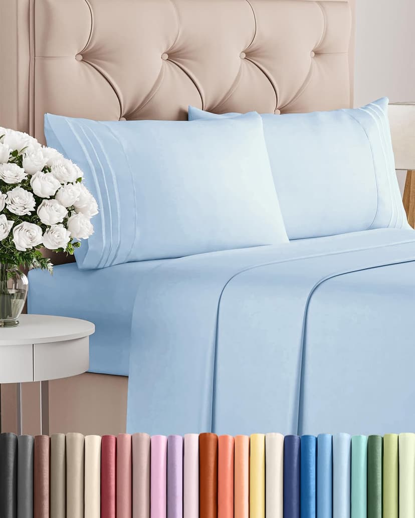 Queen Size 4 Piece Sheet Set - Breathable & Cooling Sheets - Light Blue | Hotel Luxury Bed Sheets for Women & Men, Deep Pockets, Easy-Fit, Extra Soft and Wrinkle Free Sheets, Oeko-Tex Bed Sheet Set