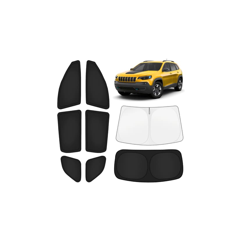 KUST Car Window Shades for Jeep Cherokee 2014-2023 (No Grand Cherokee) Windshield Sun Shade Side Window Cover UV Block Privacy Protection Accessories for Camping Blackout Rear Back Full Set 8PCS