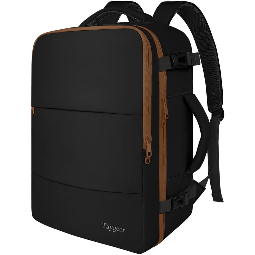 Taygeer Carry On Backpack for Men Women, Laptop Bag 17.3" Flight Approved | Travel Backpack with Water Bottle Pocket & Shoe Pouch, College Teacher Tote Bag for Business Travel, Black Khaki