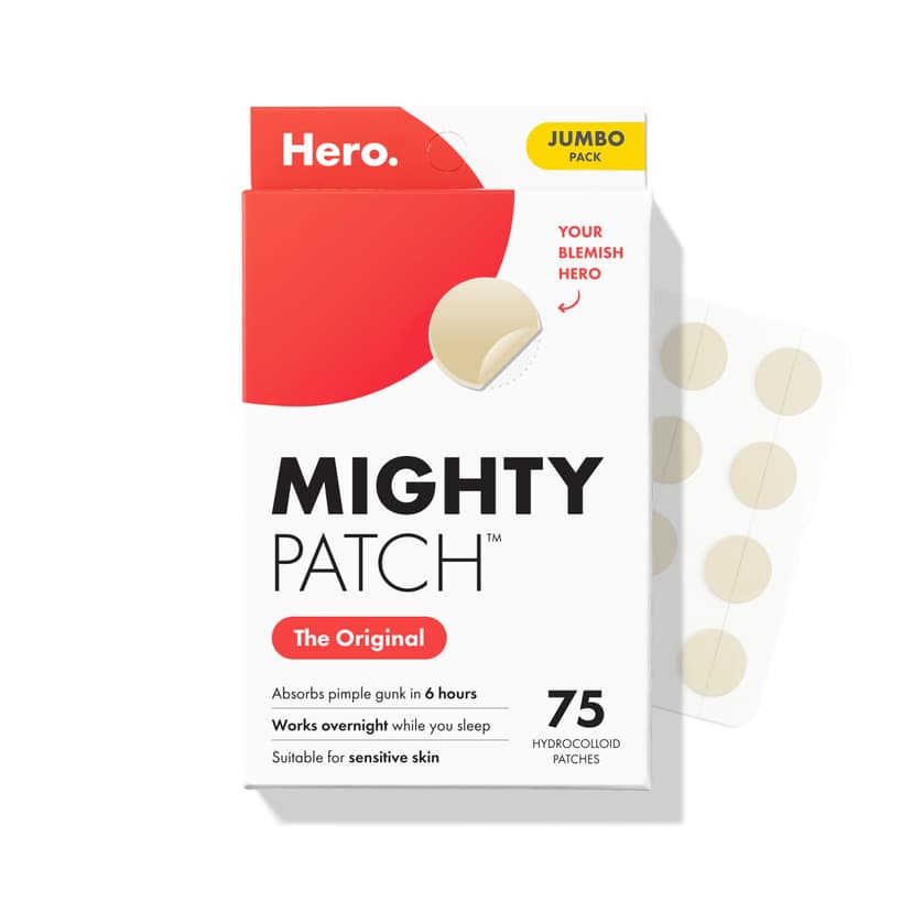 Hero Cosmetics Mighty Patch Original Nighttime Acne Pimple Patches, 75 Ct | #1 Hydrocolloid Acne Patches, Shrinks Zits & Whiteheads in 1 Use, Spot Treatment Pimple Stickers for Face