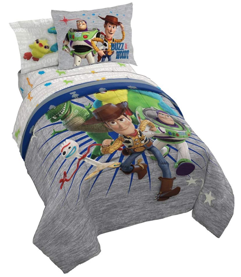 Jay Franco Disney Pixar Story 4 All The Toys Full Bed Set, Blue | Woody Buzz Jessie, Comforter Sheets Shams Pillowcases, Official Brand, Soft Microfiber, Machine Washable, Kids Gift