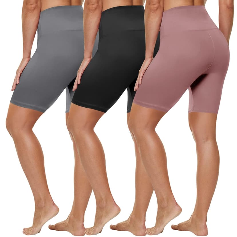 HLTPRO 3 Pack Plus Size Biker Shorts for Women, Pocket & No-Pocket Options | (S-4XL)- 8"/5"/3" High Waist Tummy Control, Shorts for Workout, Yoga, Running