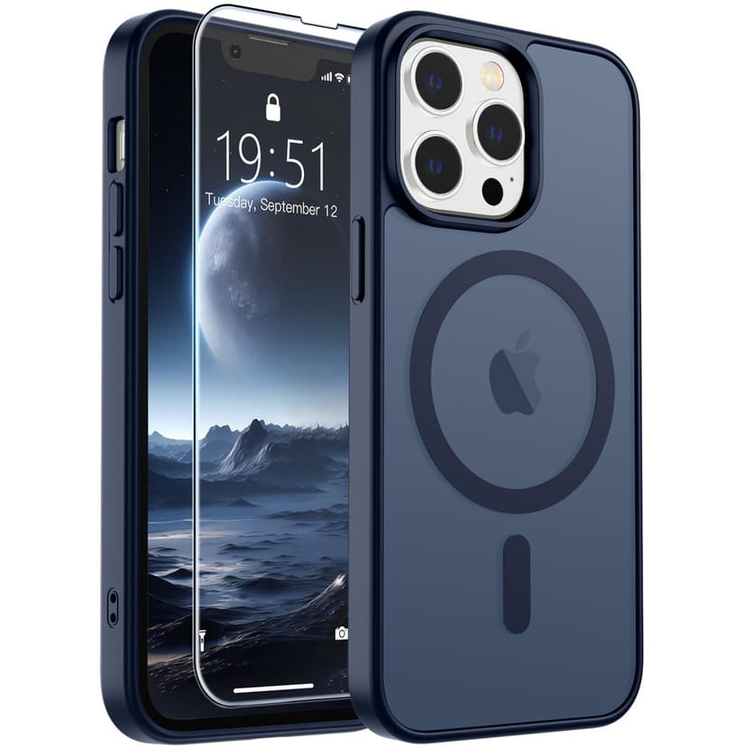 SUPFINE Magnetic for iPhone 13 Pro Max Case with Screen Protector (Compatible with MagSafe) (Military Grade Drop Protection) Translucent Matte Shockproof Phone Cover,Dark Blue