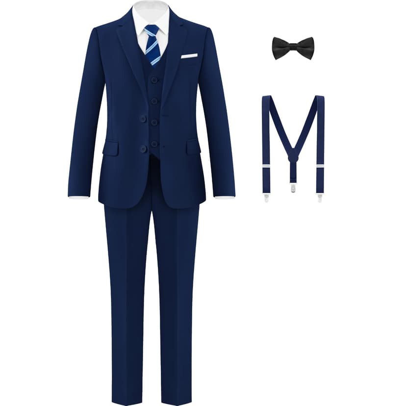AmazingSea Boys Formal Suits Set, from Toddlers to Teen, Adjustable Waist, with Suspenders