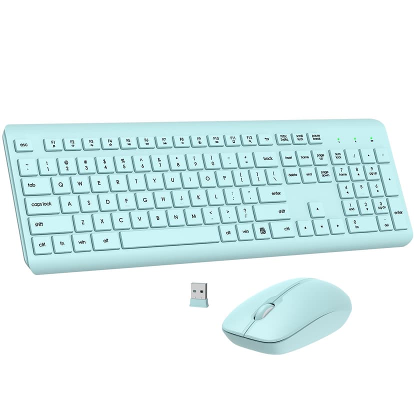 Wireless Keyboard and Mouse Combo, Full Size Silent Ergonomic Keyboard and Mouse, Long Battery Life, Optical Mouse, 2.4G Lag-Free Cordless Mice Keyboard for Computer, Mac, Laptop, PC, Windows(Green)