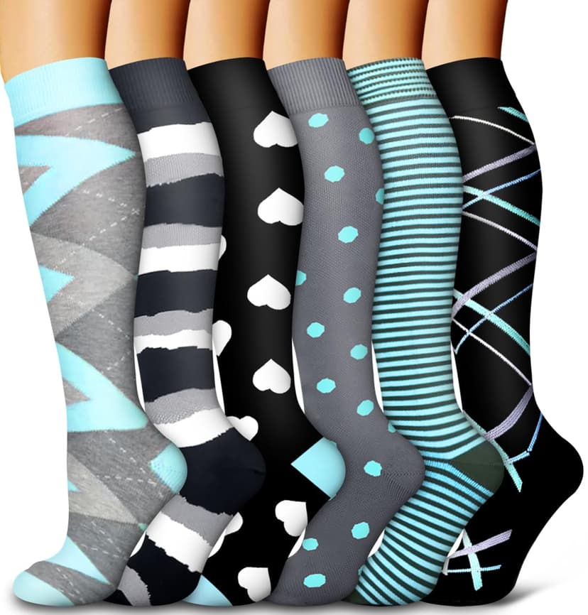 Bluemaple 6 Pack Copper Compression Socks for Women and Men Circulation-Best Support for Medical, Running,Nursing,Athletic