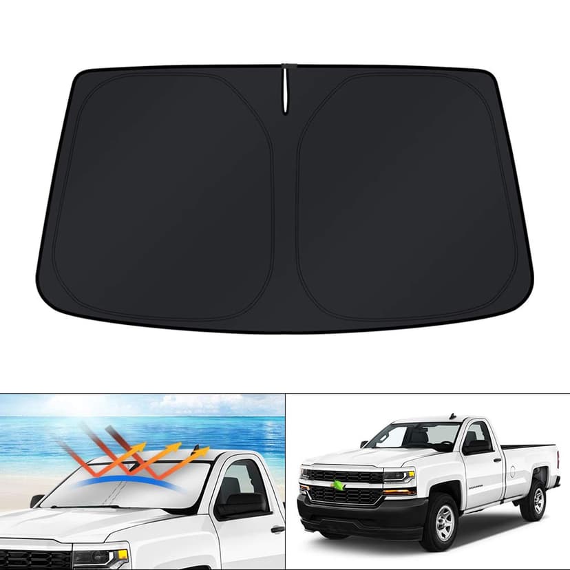 KUST Windshield Sun Shade for 2014-2016 2017 2018 Chevrolet Chevy Silverado/GMC Sierra 1500 2500HD 3500HD Custom Fit Sunshade Accessories Foldable Sun Visor Protector Block UV Rays