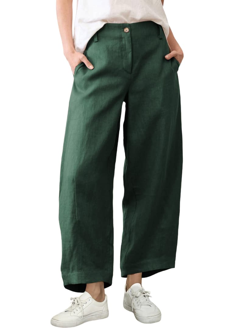Tanming Womens Linen Pants Casual Capri Baggy Wide Leg Trousers Palazzo Pants Beach Vacation Outfits