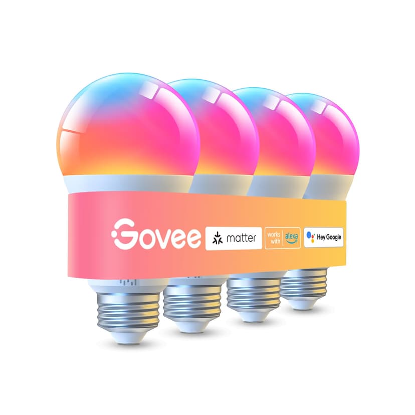 Govee LED Smart Light Bulbs, 1000LM RGBWW A19 75W E26 Base 4 Pack | Color Changing Light Bulb, Work with Matter Alexa and Google Assistant, Smart Bulbs for Bedroom, Living Room