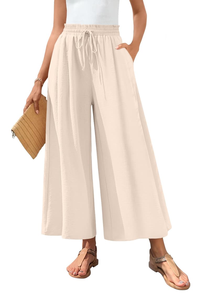 Bestbee Women's Wide Leg Palazzo Pants Dressy Casual Gaucho Pants Elastic Waist with Pockets