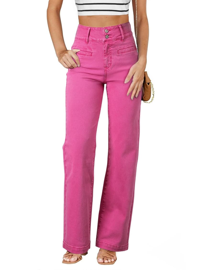 Sidefeel Women's Jeans High Waisted Straight Leg Stretchy Jeans Trendy Loose Wide Leg Zimbaplatinum Denim Pants with Pockets
