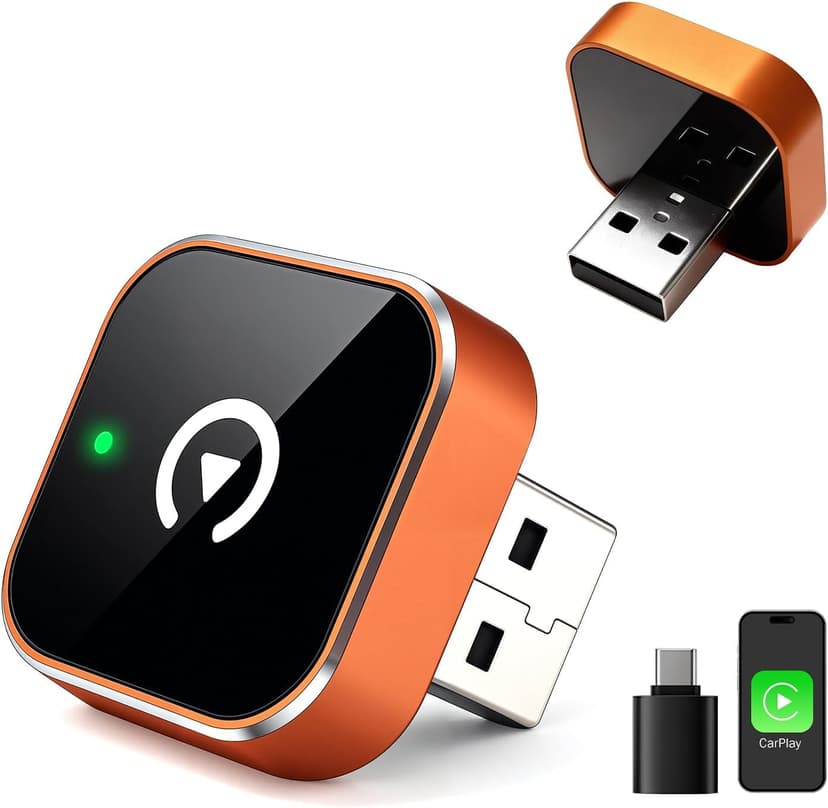 Wireless Carplay Adapter, Suitable for Vehicles Equipped with Cabled CarPlay, Plug and Play Feature enables Fast and Stable CarPlay Wireless Connection, Suitable for 800+ Vehicles (Orange)