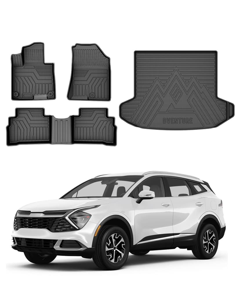 Powerty Floor Mats Cargo Liner for 2023-2025 Kia Sportage Gas Model Only All Weather 3D TPE Anti-Slip Car Protection, 1st & 2nd Row Set with Rear Cargo Mat Accessories