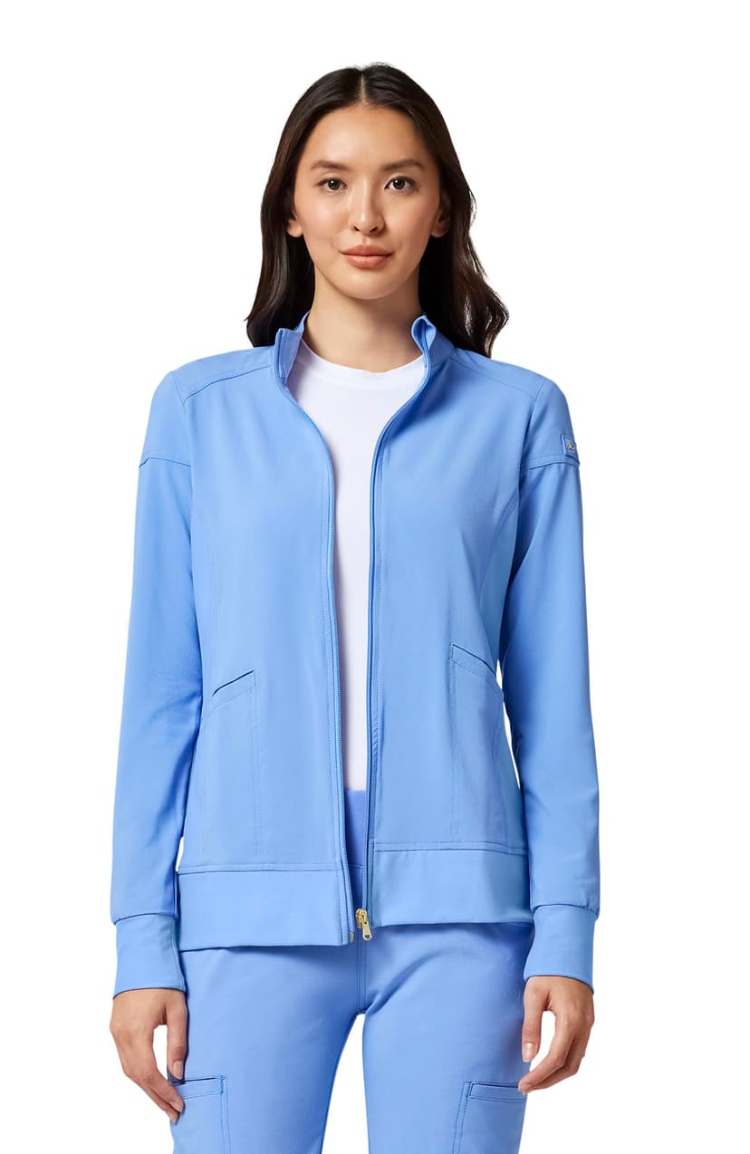 Cherokee iFlex Scrub Jacket for Women 2 Pocket Zip Front | 360° Stretch, Moisture-Wicking Fabric, Contemporary Fit, Knit Panels, Comfortable & Polished Warmth For Layering Over Scrubs
