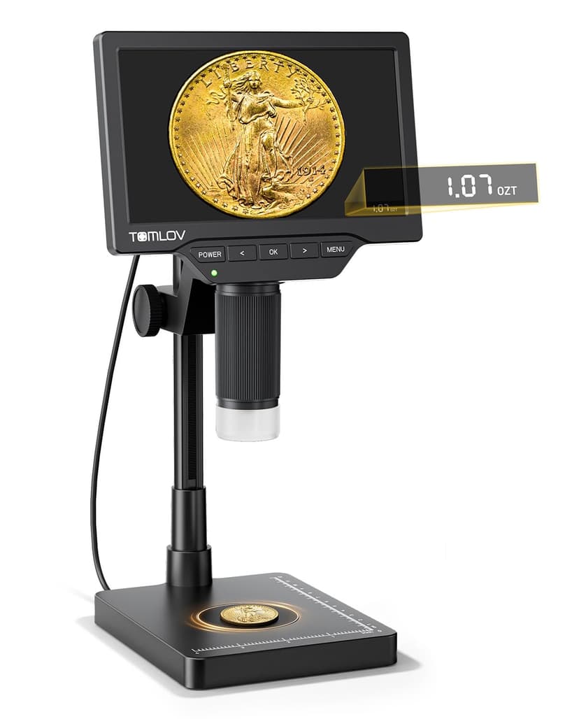 TOMLOV Coin Microscope with Weighing Scale, 7" Digital Magnifier DM4W Max | 2K Full View Coin Scope, 0.1g Accuracy, LED Lights, Weight Scale for Coin Collectors, Jeweler, Students, Win/Mac Compatible