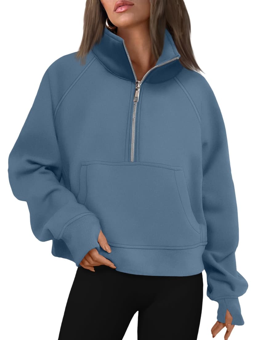 AUTOMET Womens Sweatshirts Half Zip Fleece Pullover Fall Outfits | Fall Fashion Clothes 2026,Cropped Hoodies,Cute Y2k Tops,Quarter Zipper Sweater,Winter Loungwear Outfits