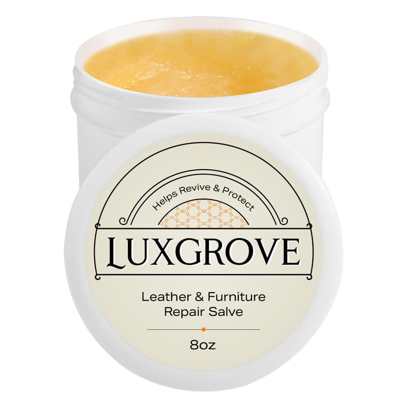 LUXGROVE® Wood & Leather Furniture Repair Salve, Conditioning Balm for Couches, Car Seats, Tables, Cabinets, Doors, Shoes, Purses, Boots & Saddles, Helps Revive Dry, Dull & Scuffed Surfaces, 8oz