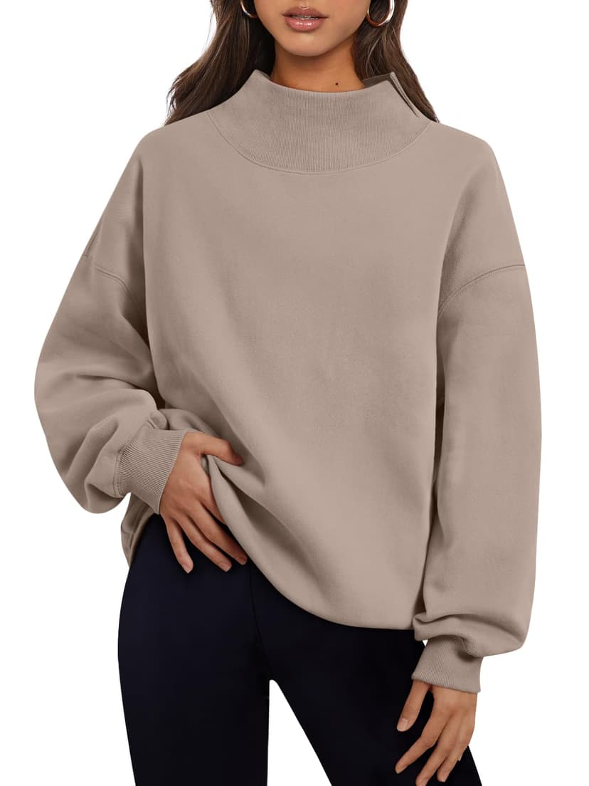 Trendy Queen Womens Mock Neck Sweatshirts Oversized Pullover Fall Outfits | Fall Fashion Clothes 2026,Teacher Outfits,Long Sleeve Tops,Comfort Soft Fleece,Casual Lounge Travel Work Hiking Outfit