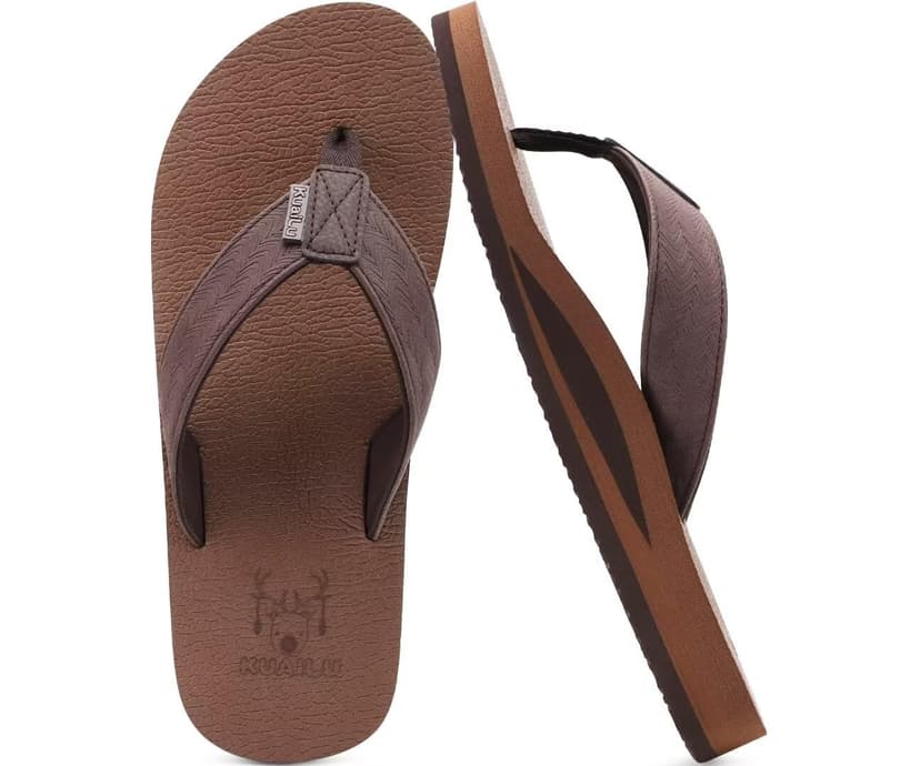 KuaiLu Men's Yoga Mat Leather Flip Flops with Arch Support Comfortable Cushion Walking Thong Sandals Slip On Indoor Outdoor