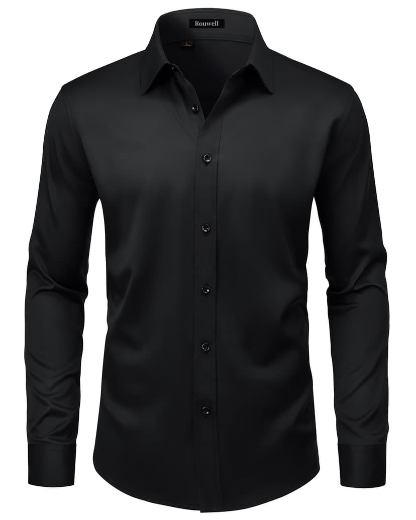 ROUWELL Men’s Wrinkle Free Dress Shirts Regular Fit Long Sleeve Non Iron Business Casual Wedding Stretch Button Down Shirt