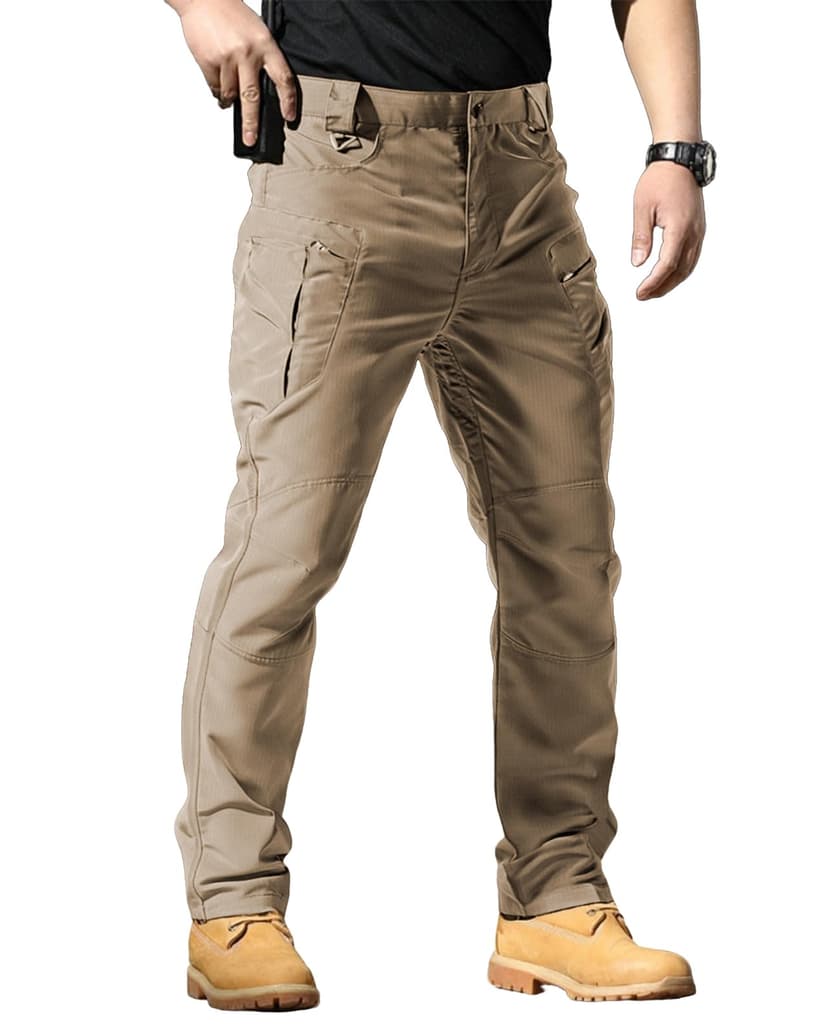 Men's Stretch Tactical Pants Waterproof Ripstop Fabric Cargo Pants Lightweight Casual Hiking Outdoor Work Pants (No Belt)