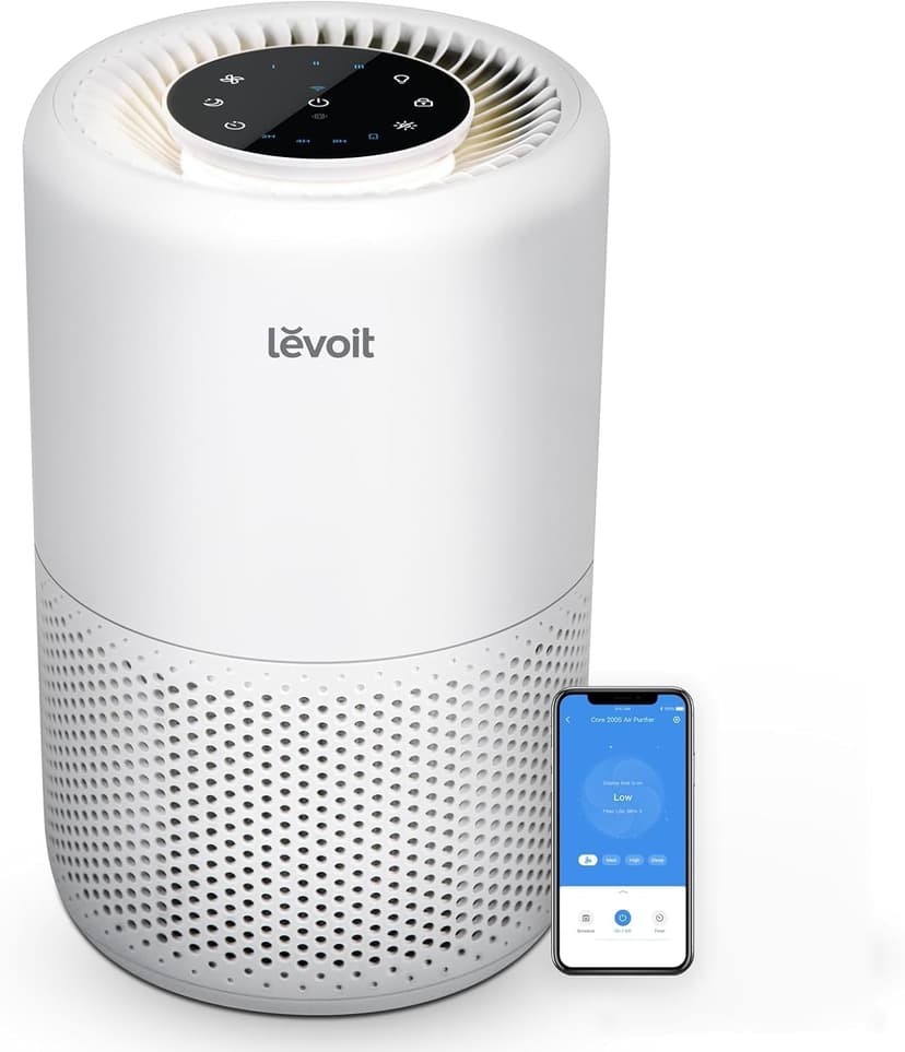 Levoit Air Purifier for Home Pets Bedroom Dorm Room, Smart & Voice Control | AHAM VERIFIDE, 3-in-1 Filter With HEPA Sleep Mode, for Pollen, Pollutants, Smoke, Dander, Dust, Pet Hair, Core 200S-P, Whit