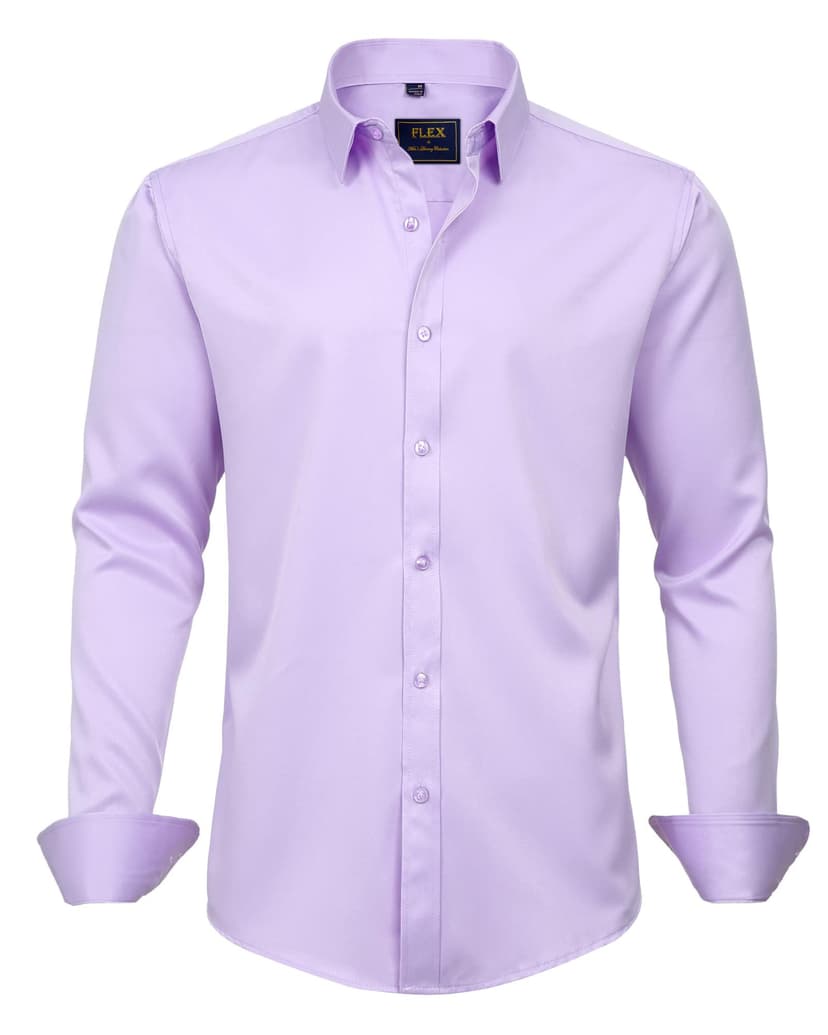 J.VER Men's Dress Shirts Solid Long Sleeve Stretch Wrinkle-Free Formal Shirt Business Casual Button Down Shirts