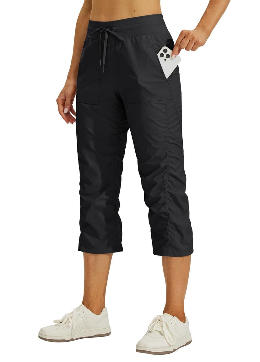 Willit Women's Quick-Dry Capris Travel Pants Lightweight Striped Woven Hiking Workout Casual Pants with Pockets