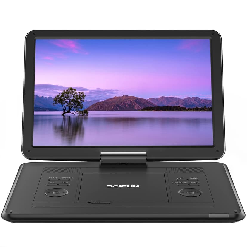 Boifun 17.5" Portable DVD Player with 15.6" Large HD Screen, Black | 6-hour Rechargeable Battery, USB/SD Playback, TV Sync, Multiple Disc Formats, High-volume Speaker, for Road Trip and Home Use