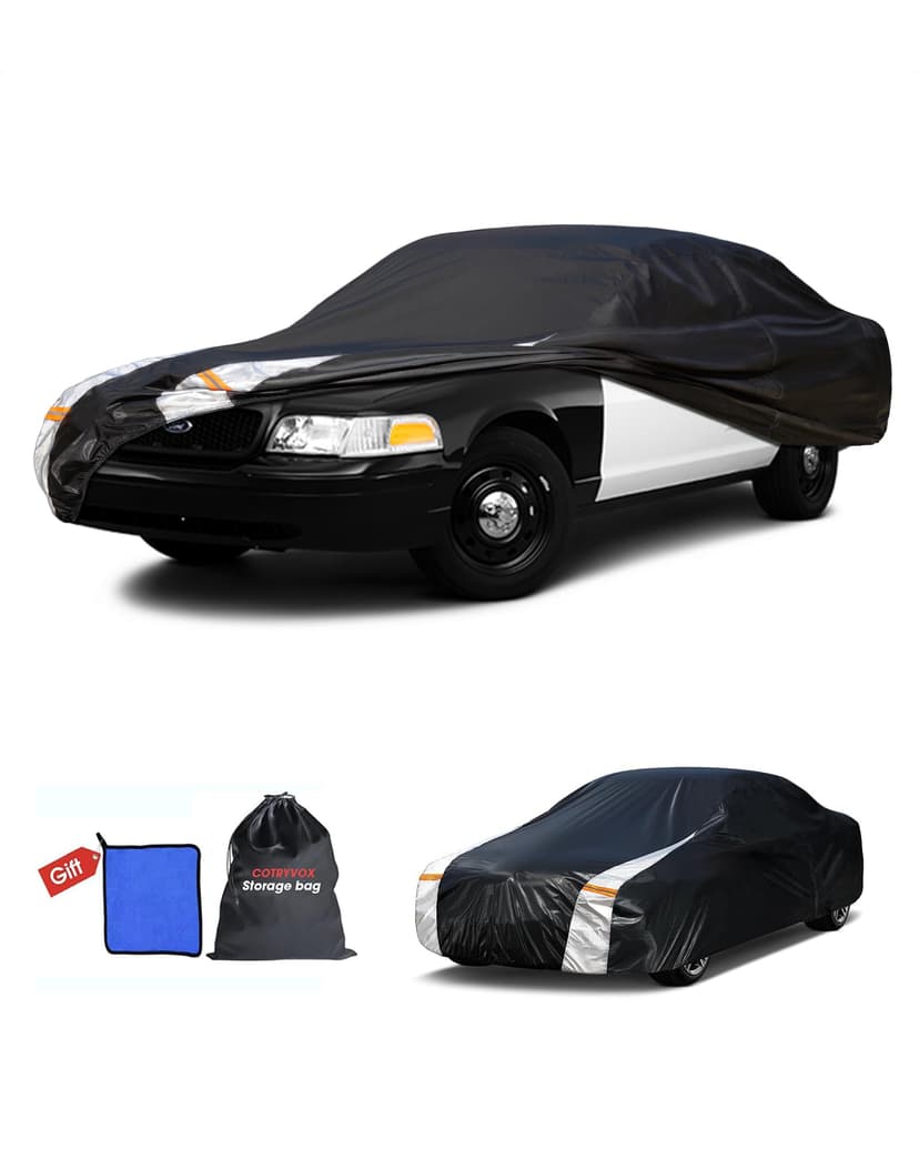 Multi-Layer Car Cover Custom Fit for Ford Crown Victoria (1991-2010), 100% Waterproof All Weather for Automobiles, Gift with Towel, Heavy Duty Car Covers for Rain Sun UV Protection with Door Zipper.