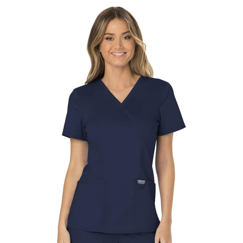 Cherokee WW Revolution Scrub Tops Women Mock Wrap 2 Pockets Nurse Shirt | Slim Fit, Instrument Loop, Soft 2-Way Stretch Fabric, Durable Construction, Side Vents, Easy Care, Breathable, Healthcare Use
