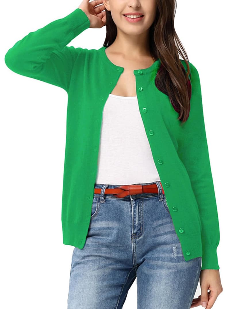 GRACE KARIN Knit Cardigan Sweaters for Women Lightweight Fall Outfits 2026 | Long Sleeve Button Up Sweaters, Crewneck Versatile Layering Cardigan, Fall Outfits Winter Clothes for Teacher Business Casu
