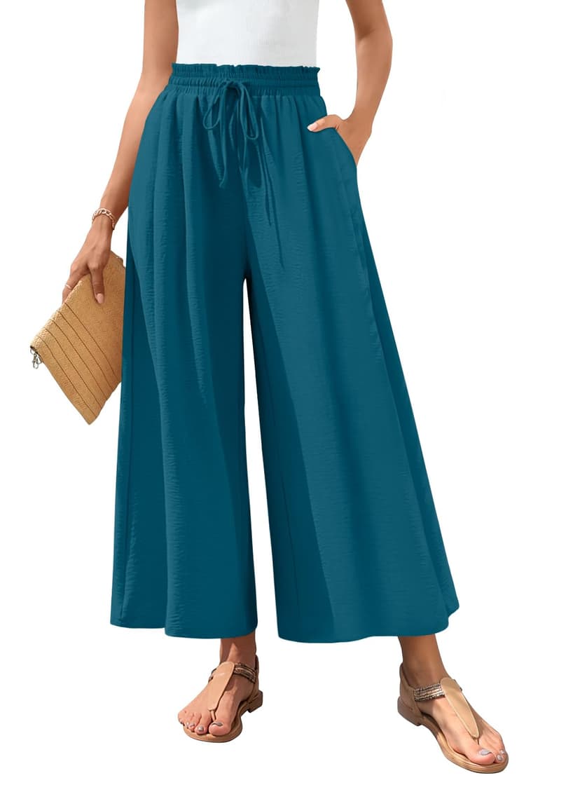 Bestbee Women's Wide Leg Palazzo Pants Dressy Casual Gaucho Pants Elastic Waist with Pockets