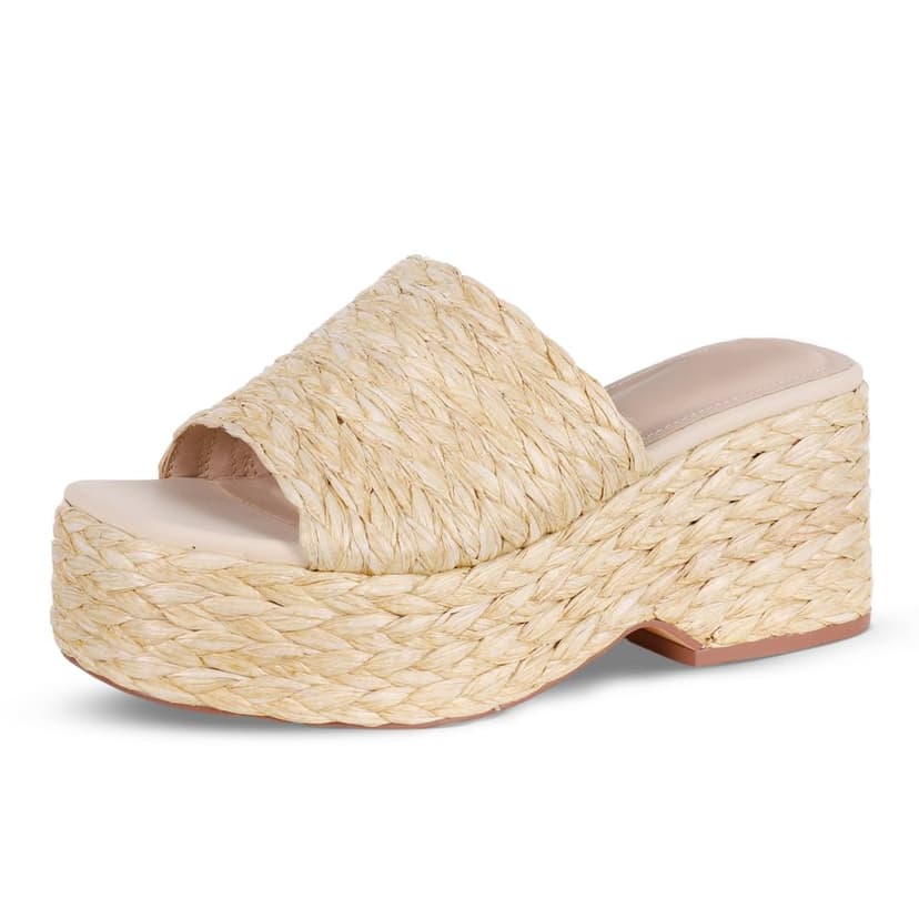 EQAUDES Platform Slip on Espadrille Sandals for Women Summer Wedges Slides -Flatform, Open Toe, Bohemia, Beach, Wedding