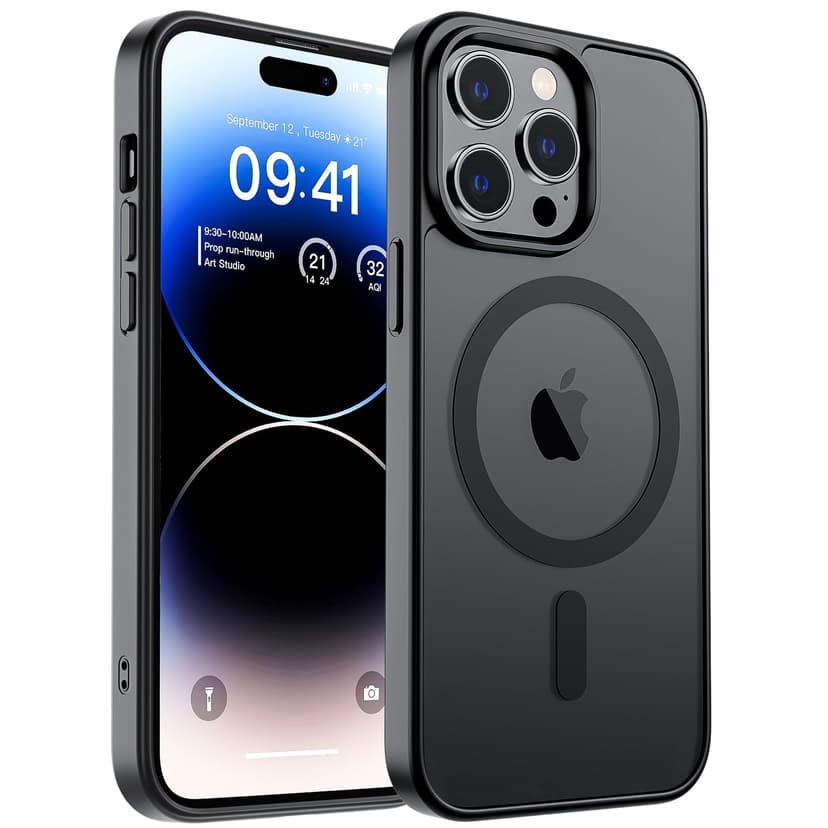 SUPFINE Magnetic for iPhone 14 Pro Max Case (Compatible with MagSafe) (Military Grade Drop Protection) Translucent Matte Shockproof Phone Cover,Black