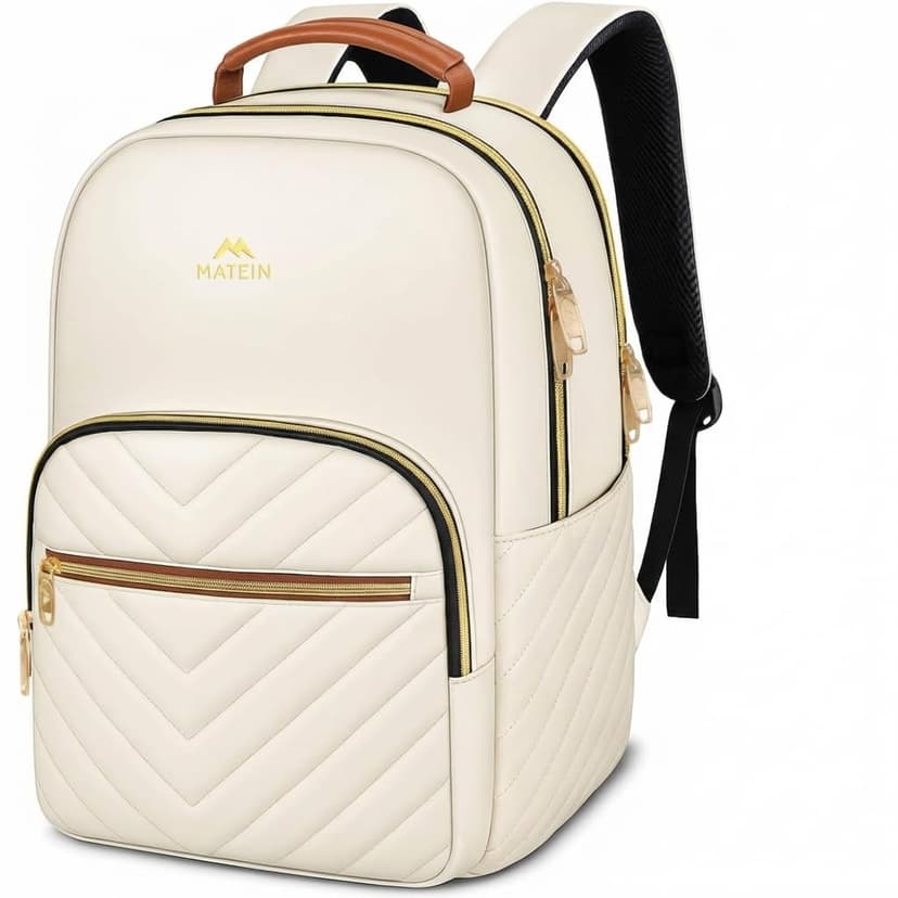 MATEIN Backpack for High School Girl, 17 Inch Laptop Backpack Travel, Beige | Large Capacity, Water Resistant College Work Bag, with Multiple Pockets, Lightweight Daypack for Campus, Office