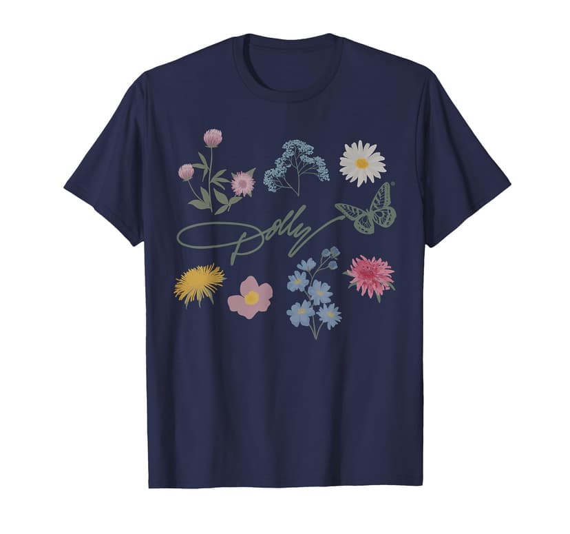 Dolly Parton Signature Encircled by Butterfly and Flowers T-Shirt