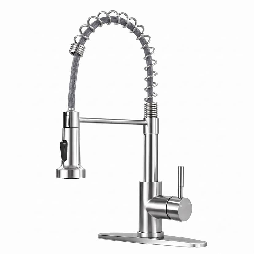 VFAUOSIT Kitchen Faucet with Pull Down Sprayer, Spring Brushed Nickel | 2 Spray Modes, Deck Plate Included for 1- or 3-Hole Sinks, 500,000-Cycle Ceramic Valve, Spot-Resistant Finish, DIY Install