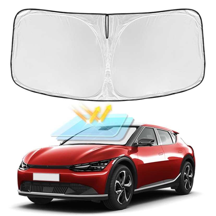 for Kia EV6 2022-2025 2026 Windshield Sun Shade - 4 Layers Car Sunshade | Front Windows Shade Cover Custom Fit EV6 Sun Visor 250T Retractable Shade Blocks UV Rays Car Accessories